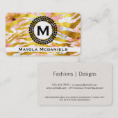Gold Zebra Muster | Rosa Blumen Visitenkarte (Vorne/Hinten)