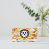 Gold Zebra Pattern | Pink Flowers Visitenkarte (Stehend Vorderseite)