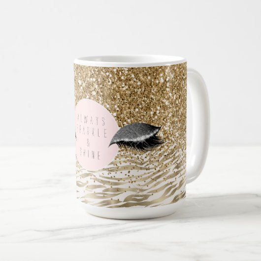 Gold Zebra Print Glitzy Eyes Kaffeetasse (VorderseiteRechts)