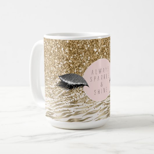 Gold Zebra Print Glitzy Eyes Kaffeetasse (Vorderseite Links)