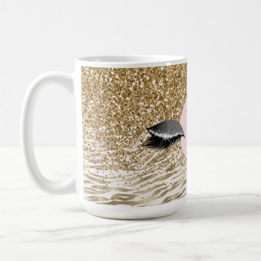 Gold Zebra Print Glitzy Eyes Kaffeetasse (Links)