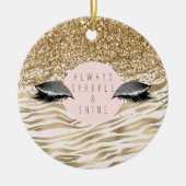 Gold Zebra Print Glitzy Eyes Keramik Ornament (Vorne)