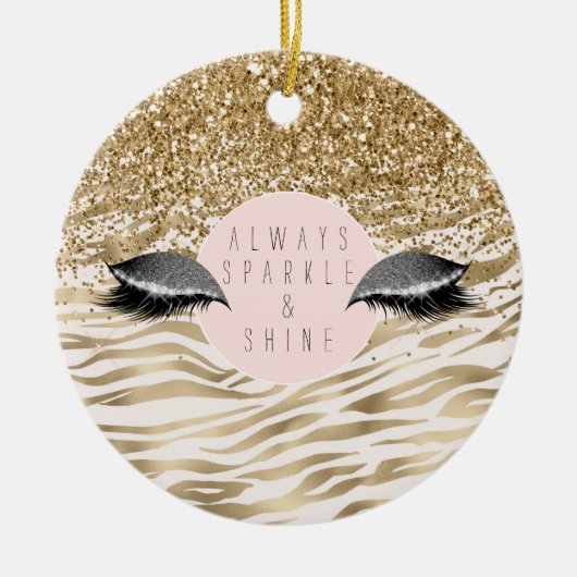 Gold Zebra Print Glitzy Eyes Keramik Ornament (Vorne)