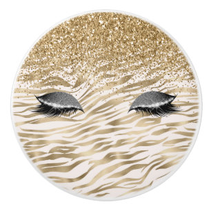 Gold Zebra Print Glitzy Eyes Keramikknauf