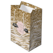 Gold Zebra Print Glitzy Eyes Mittlere Geschenktüte (Vorderseite Schrägansicht)