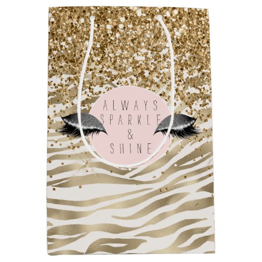 Gold Zebra Print Glitzy Eyes Mittlere Geschenktüte (Vorderseite)