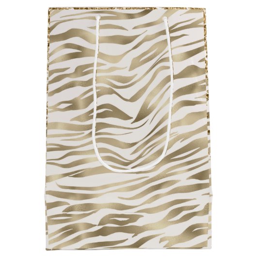 Gold Zebra Print Glitzy Eyes Mittlere Geschenktüte (Rückseite)