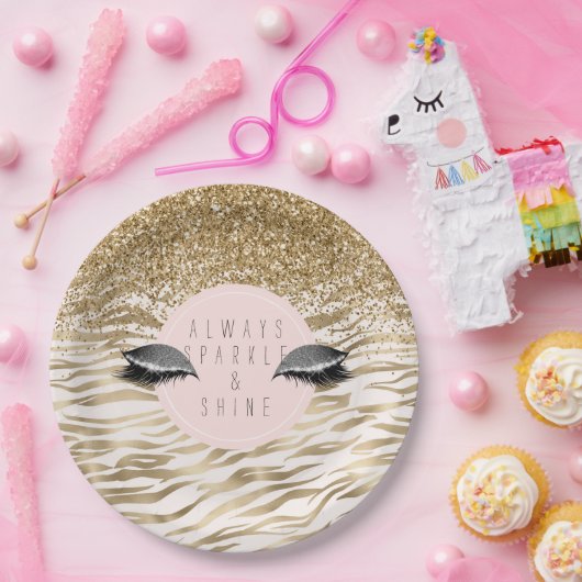 Gold Zebra Print Glitzy Eyes Pappteller (Party)