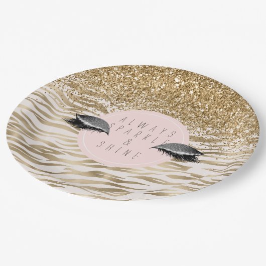 Gold Zebra Print Glitzy Eyes Pappteller (Schrägansicht)