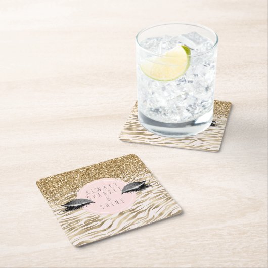 Gold Zebra Print Glitzy Eyes Rechteckiger Pappuntersetzer (Vor Ort)