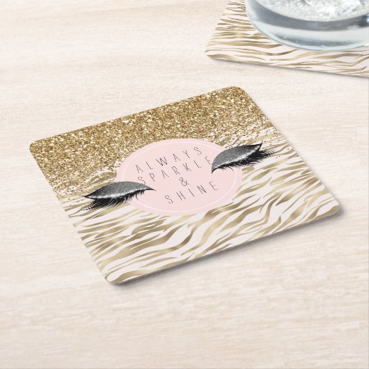 Gold Zebra Print Glitzy Eyes Rechteckiger Pappuntersetzer (angewinkelt)