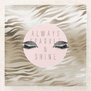 Gold Zebra Print Glitzy Silver Sparky Augen Glasuntersetzer