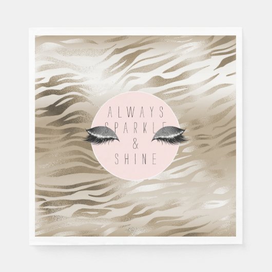 Gold Zebra Print Glitzy Silver Sparky Augen Serviette (Vorderseite)