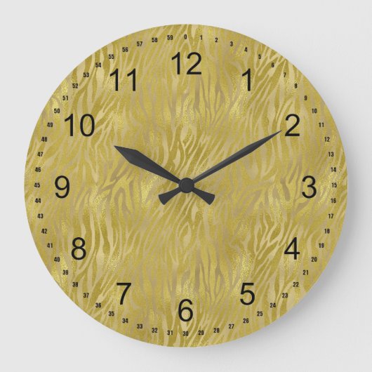 Gold Zebra Print Große Wanduhr (Vorderseite)