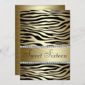 Gold Zebra Print mit Imitate Juwelen 16 . Geburtst Einladung (Vorne/Hinten)