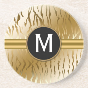 Gold Zebra Streifen mit Monogramm Sandstein Untersetzer
