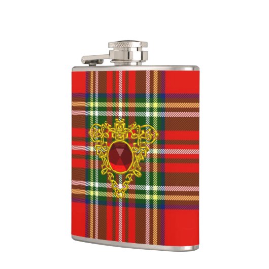 GOLD ZELLTIKHERZ MIT ROTER RUBY AUF SCOTTISH TARTA FLACHMANN (Links)