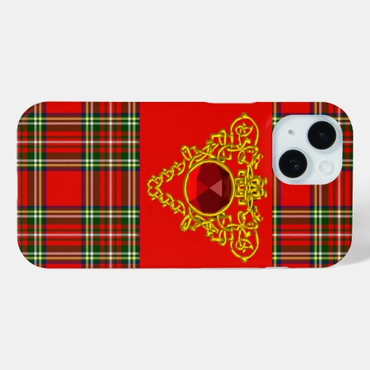 GOLD ZELLTIKHERZ, RUBY, ROT GRÜNE SCOTTISH TARTAN Case-Mate iPhone HÜLLE (Rückseite (Horizontal))