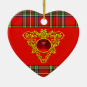 GOLD ZELLTIKHERZ, RUBY, ROT GRÜNE SCOTTISH TARTAN KERAMIK ORNAMENT (Vorne)