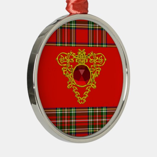 GOLD ZELLTIKHERZ, RUBY, ROT GRÜNE SCOTTISH TARTAN ORNAMENT AUS METALL (Rechts)