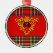 GOLD ZELLTIKHERZ, RUBY, ROT GRÜNE SCOTTISH TARTAN ORNAMENT AUS METALL (Vorne)