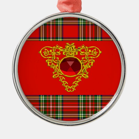 GOLD ZELLTIKHERZ, RUBY, ROT GRÜNE SCOTTISH TARTAN ORNAMENT AUS METALL (Vorne)