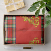 GOLD ZELLTIKHERZ, RUBY, ROT GRÜNE SCOTTISH TARTAN SEIDENPAPIER (Geschenk)