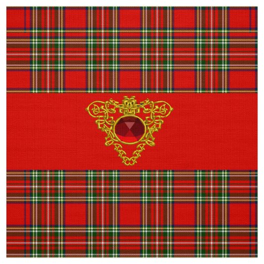 GOLD ZELLTIKHERZ, RUBY, ROT GRÜNE SCOTTISH TARTAN STOFF (Muster)