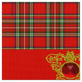 GOLD ZELLTIKHERZ, RUBY, ROT GRÜNE SCOTTISH TARTAN STOFF (Nahaufnahme)