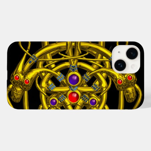 GOLD ZELLTISCHE KNOTEN, ZWEI DRAGONEN UND GEMSTONS Case-Mate iPhone HÜLLE (Rückseite (Horizontal))