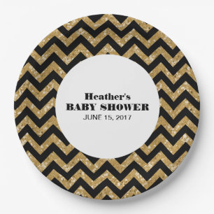 Gold Zickzack Glitzer Baby Duschpapier Teller
