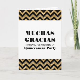 Gold Zickzack Glitzer Quinceañera Vielen Dank Dankeskarte