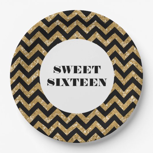 Gold Zickzack Glitzer Sweet 16 Paper Teller (Vorderseite)
