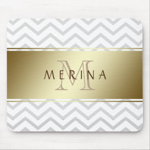 Gold Zickzack Grau Muster Monogram personalisieren Mousepad