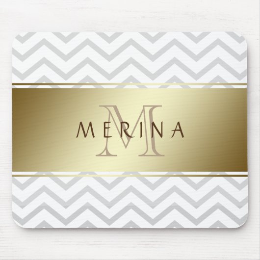 Gold Zickzack Grau Muster Monogram personalisieren Mousepad (Vorne)