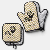 Gold Zickzack Mr & Mrs. Hearts Monogram Ofenhandschuh & Topflappen-Set (Vorderseite/Rückseite)