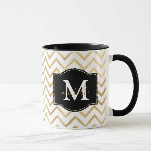 Gold Zig Zags Monogram Personalisiert Tasse (Rechts)