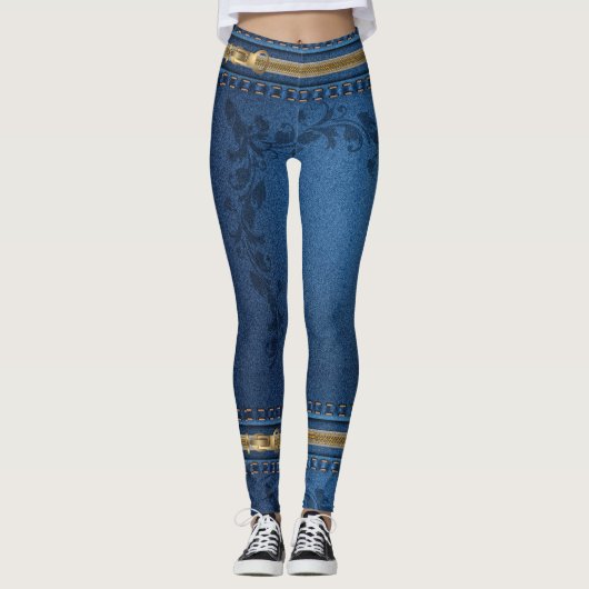 Gold Zipper Blue Jean Leggings (Vorderseite)