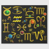 GOLD ZODIAC BIRTHDAY JEWELS,GEMSTONES,ASTROLOGIE GESCHENKPAPIER (Flach)