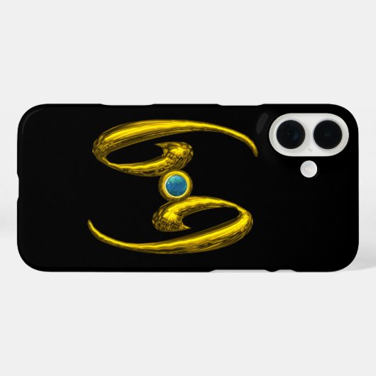 GOLD ZODIAC SIGN CANCER, Blue Opale Gemstone Black Case-Mate iPhone Hülle (Rückseite (Horizontal))