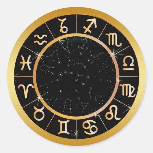 GOLD ZODIAC SIGNS RUNDER AUFKLEBER (Vorderseite)