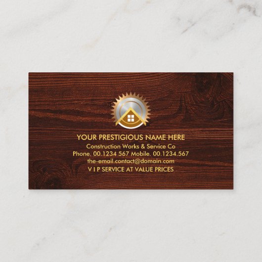 Gold Zuhause Handyman Tools auf Holz Visitenkarte (Rückseite)