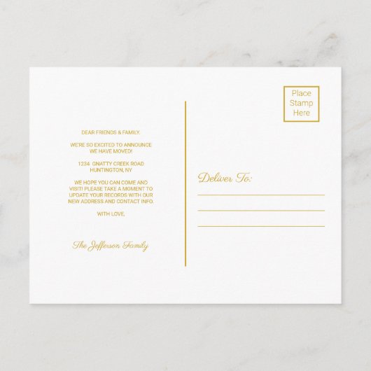 Gold Zuhause Sweet Zuhause Moving Ankündigung Post (Rückseite)