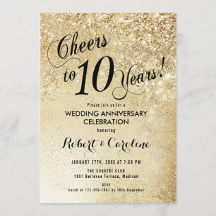 Gold zum 10. Hochzeitstag Einladung