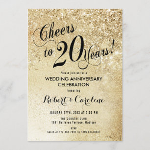 Gold zum 20. Jahrestag der Hochzeit Einladung