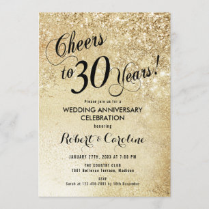 Gold zum 30. Jahrestag der Hochzeit Einladung