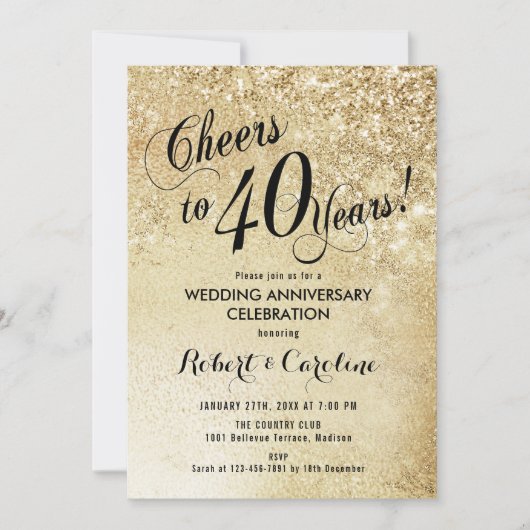 Gold zum 40. Jahrestag der Hochzeit Einladung (Vorderseite)