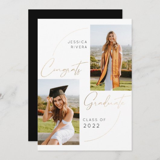 Gold Zwei Fotos Glückwunsch Abschluss Class of 202 Ankündigung (Vorne/Hinten)