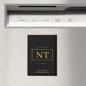 Gold Zwei Initialen Schwarzes Modernes Monogramm Magnet (In Situ (Geschirrspüler))