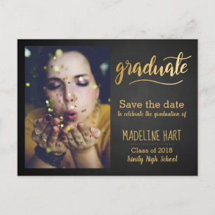 Goldabschluss Chalkboard-Save the Date Foto Ankündigungspostkarte